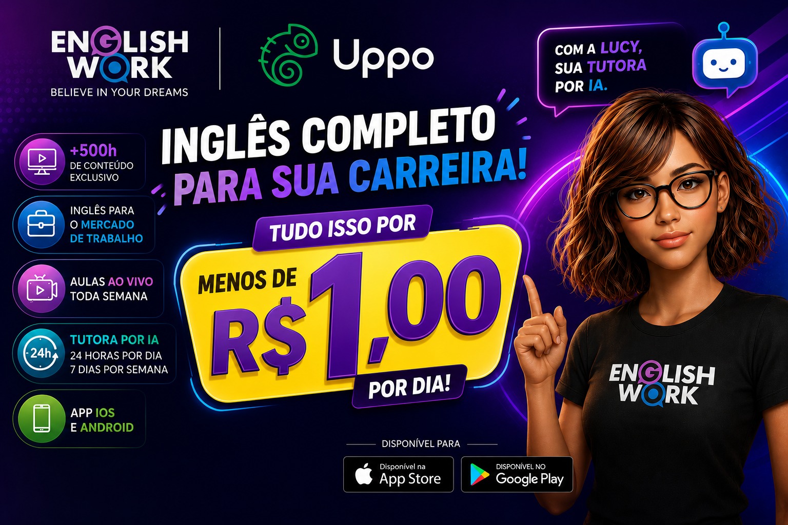 Inglês por menos de R$1,00 por dia só aqui!